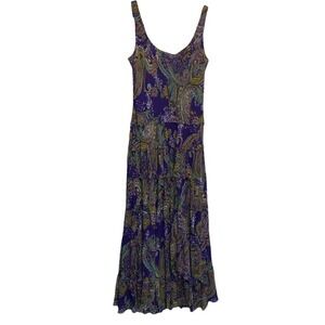 Jones New York Paisley Print Boho Flowy Tiered Maxi Dress Purple Size 12